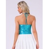 image:imageAllegra K Metallic Backless Cami for Womens Asymmetrical Spaghetti Straps Halter Sparkle Tank TopSky Blue