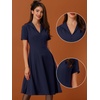 image:imageAllegra K Vintage Work Dresses for Womens 1950s Flat Collar Short Sleeve Fit and Flare DressNavy Blue