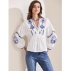 image:imageAllegra K Womens Summer V Neck Boho Mexican Embroidered Tops Peasant Blouse Lantern Sleeve Shirts Casual TopsWhite