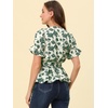 image:imageAllegra K Womens Wrap Peplum Top Blouse 2026 Summer Floral Short Sleeve Ruffle V Neck Belted ShirtsBeigegreen