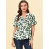 image:imageAllegra K Womens Wrap Peplum Top Blouse 2026 Summer Floral Short Sleeve Ruffle V Neck Belted ShirtsBeigegreen