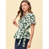 image:imageAllegra K Womens Wrap Peplum Top Blouse 2026 Summer Floral Short Sleeve Ruffle V Neck Belted ShirtsBeigegreen