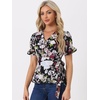 image:imageAllegra K Womens Wrap Peplum Top Blouse 2026 Summer Floral Short Sleeve Ruffle V Neck Belted ShirtsBlackfloral