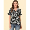 image:imageAllegra K Womens Wrap Peplum Top Blouse 2026 Summer Floral Short Sleeve Ruffle V Neck Belted ShirtsBlackwhite