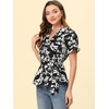 image:imageAllegra K Womens Wrap Peplum Top Blouse 2026 Summer Floral Short Sleeve Ruffle V Neck Belted ShirtsBlackwhite