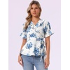 image:imageAllegra K Womens Wrap Peplum Top Blouse 2026 Summer Floral Short Sleeve Ruffle V Neck Belted ShirtsBlue Floal