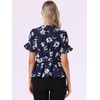 image:imageAllegra K Womens Wrap Peplum Top Blouse 2026 Summer Floral Short Sleeve Ruffle V Neck Belted ShirtsNavy Blue