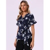 image:imageAllegra K Womens Wrap Peplum Top Blouse 2026 Summer Floral Short Sleeve Ruffle V Neck Belted ShirtsNavy Blue