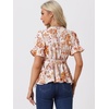 image:imageAllegra K Womens Wrap Peplum Top Blouse 2026 Summer Floral Short Sleeve Ruffle V Neck Belted ShirtsOrange