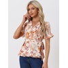 image:imageAllegra K Womens Wrap Peplum Top Blouse 2026 Summer Floral Short Sleeve Ruffle V Neck Belted ShirtsOrange