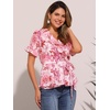 image:imageAllegra K Womens Wrap Peplum Top Blouse 2026 Summer Floral Short Sleeve Ruffle V Neck Belted ShirtsPink Floral