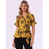 image:imageAllegra K Womens Wrap Peplum Top Blouse 2026 Summer Floral Short Sleeve Ruffle V Neck Belted ShirtsTurmeric