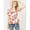 image:imageAllegra K Womens Wrap Peplum Top Blouse 2026 Summer Floral Short Sleeve Ruffle V Neck Belted ShirtsWhite