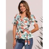 image:imageAllegra K Womens Wrap Peplum Top Blouse 2026 Summer Floral Short Sleeve Ruffle V Neck Belted ShirtsWhite Floral