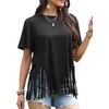 image:imageAllegra K Fringe Tops for Womens Short Sleeve Crew Neck Solid Casual Tassel t ShirtsBlack