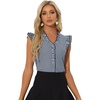 image:imageAllegra K Gingham Top for Womens Ruffle Shirt Vintage Cap Sleeve Checkered BlouseNavy Blue