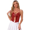 image:imageAllegra K Metallic Backless Cami for Womens Asymmetrical Spaghetti Straps Halter Sparkle Tank TopRed