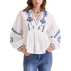 image:imageAllegra K Womens Summer V Neck Boho Mexican Embroidered Tops Peasant Blouse Lantern Sleeve Shirts Casual TopsWhite