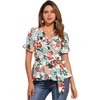 image:imageAllegra K Womens Wrap Peplum Top Blouse 2026 Summer Floral Short Sleeve Ruffle V Neck Belted ShirtsWhite Floral