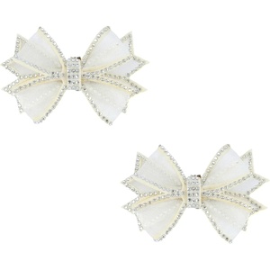 image:imageAllegra K 2 PCS Womens Bow Shoe Clips Rhinestone Satin Shoe Buckle Removable Decorative Clips for Heels FlatsBeigeTulle