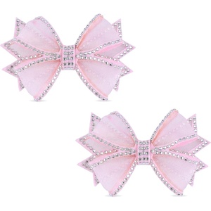 image:imageAllegra K 2 PCS Womens Bow Shoe Clips Rhinestone Satin Shoe Buckle Removable Decorative Clips for Heels FlatsPinkTulle