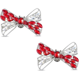 image:imageAllegra K 2 PCS Womens Bow Shoe Clips Rhinestone Satin Shoe Buckle Removable Decorative Clips for Heels FlatsRedRhinestone