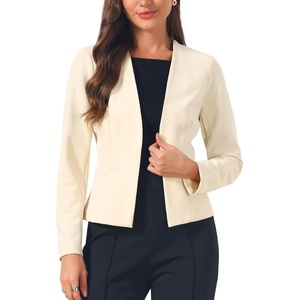 image:imageAllegra K Collarless Blazer for Womens Business Casual Outfits Open Front Long Sleeve Suit JacketsBeige