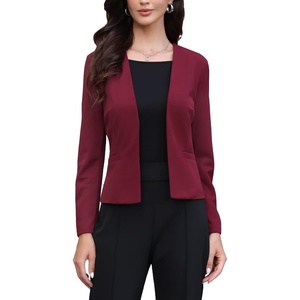 image:imageAllegra K Collarless Blazer for Womens Business Casual Outfits Open Front Long Sleeve Suit JacketsBurgundy