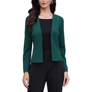 image:imageAllegra K Collarless Blazer for Womens Business Casual Outfits Open Front Long Sleeve Suit JacketsDark Green