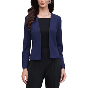 image:imageAllegra K Collarless Blazer for Womens Business Casual Outfits Open Front Long Sleeve Suit JacketsNavy Blue