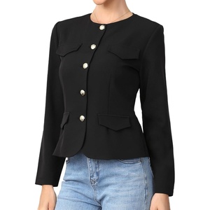 image:imageAllegra K Collarless Jackets for Women Business Casual Blazer Button Down Fitted Long Sleeve Office Work Suit JacketBlack