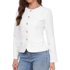 image:imageAllegra K Collarless Jackets for Women Business Casual Blazer Button Down Fitted Long Sleeve Office Work Suit JacketWhite