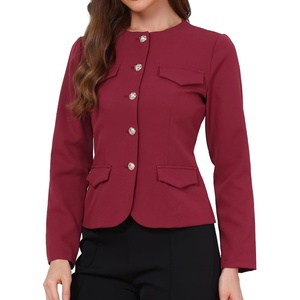 image:imageAllegra K Collarless Jackets for Women Business Casual Blazer Button Down Fitted Long Sleeve Office Work Suit JacketWine Red
