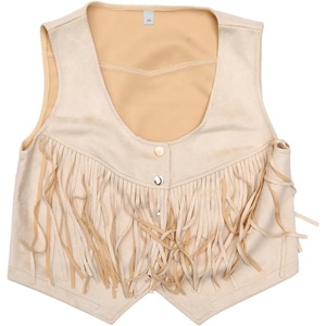 image:imageAllegra K Fringe Vest for Womens 70s Faux Suede Sleeveless Tassel Waistcoat Jacket Western Cowgirl OutfitBeige