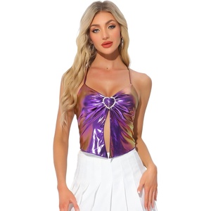 image:imageAllegra K Metallic Backless Cami for Womens Asymmetrical Spaghetti Straps Halter Sparkle Tank TopBlue Purple