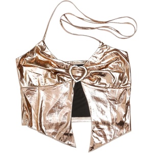image:imageAllegra K Metallic Backless Cami for Womens Asymmetrical Spaghetti Straps Halter Sparkle Tank TopChampagne Gold