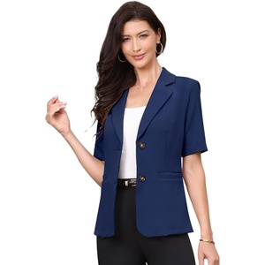 image:imageAllegra K Short Sleeve Blazer for Womens Work Office Notched Lapel Button Down Suit JacketsDark Blue