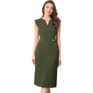 image:imageAllegra K Summer Dress for Women 2026 Elegant Sleeveless V Neck ALine Pleated Flowy Midi DressArmy Green