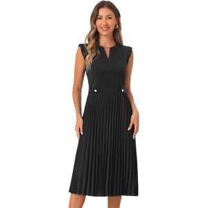 image:imageAllegra K Summer Dress for Women 2026 Elegant Sleeveless V Neck ALine Pleated Flowy Midi DressBlack