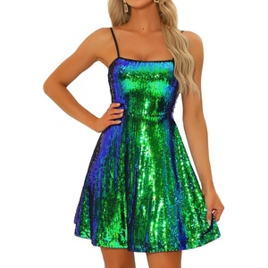 image:imageAllegra K Women Sequin Mini Dresses Party Club Adjustable Spaghetti Strap Festival Outfits Sparkly Disco DressGreen