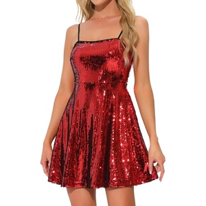 image:imageAllegra K Women Sequin Mini Dresses Party Club Adjustable Spaghetti Strap Festival Outfits Sparkly Disco DressRed