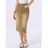 image:imageAllegra K Casual Denim Skirt for Womens High Waist Split Back Pockets Midi Jean SkirtsCamel