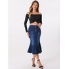 image:imageAllegra K Denim Skirt for Womens Washed High Waisted Fishtail Midi Jean SkirtsBlack Blue
