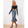 image:imageAllegra K Denim Skirt for Womens Washed High Waisted Fishtail Midi Jean SkirtsGray Blue