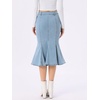 image:imageAllegra K Denim Skirt for Womens Washed High Waisted Fishtail Midi Jean SkirtsLight Blue
