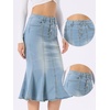 image:imageAllegra K Denim Skirt for Womens Washed High Waisted Fishtail Midi Jean SkirtsLight Blue