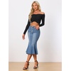 image:imageAllegra K Denim Skirt for Womens Washed High Waisted Fishtail Midi Jean SkirtsSky Blue