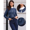 image:imageAllegra K Faux Suede Jacket for Women Collarless Long Sleeve Trendy Outerwear Button Down Vintage Casual Cropped JacketsDark Blue