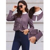 image:imageAllegra K Faux Suede Jacket for Women Collarless Long Sleeve Trendy Outerwear Button Down Vintage Casual Cropped JacketsPurple