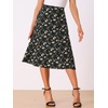 image:imageAllegra K Floral Skirt for Womens Elastic Waist ALine Midi SkirtsBlack White